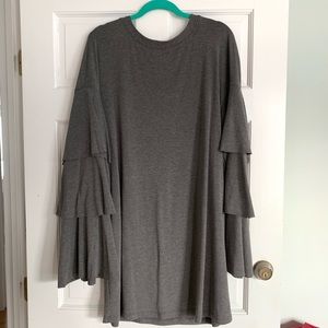 Plus size gray ruffle sweater dress